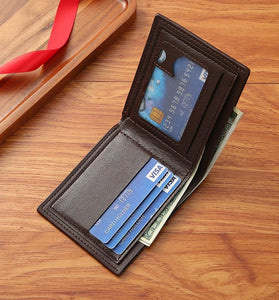 Men Bifold Wallet Fashion Soft PU Leather Money Clip Multicard Slot Card Holder Thin Purse Simple Checked Short Wallet