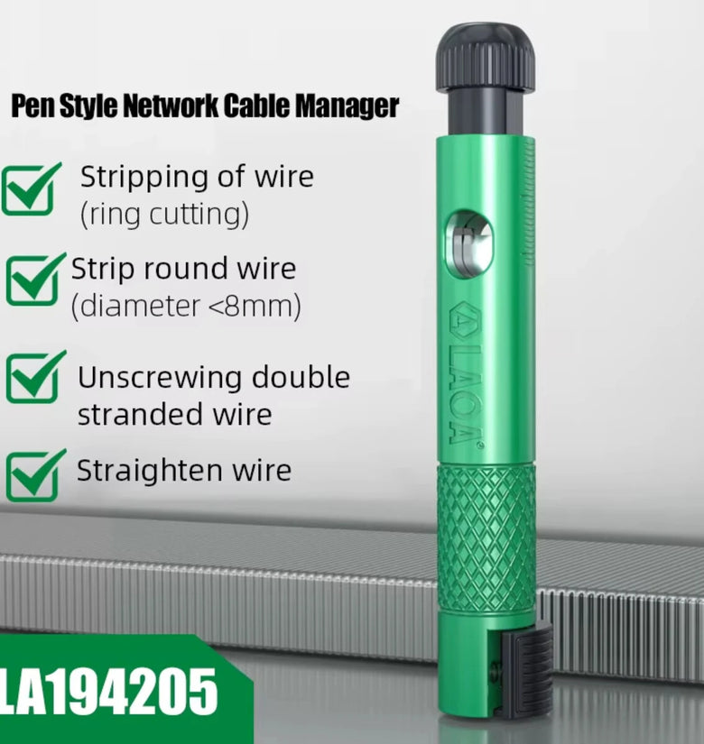 LAOA LA194205 Pen Style Network Cable Manager Compatible with Category 5 6 7 8 Ethernet Cables Lightweight Compact Wire Stripper Tool for Precise Cable Cutting and Management