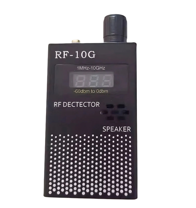 RF-10G Digital RF Detector Wireless Signal Strength Meter 1MHz-10GHz High Sensitivity Adjustable Alarm Rechargeable Battery Portable