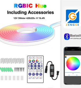 1m/2m/3m/5m Neon LED Strip RGB + IC Neon LED Strip 12V  IP65 Waterproof Neon Light Strip DIY Flexible LED Strip with Remote Control Silicone Light Strip for Indoor