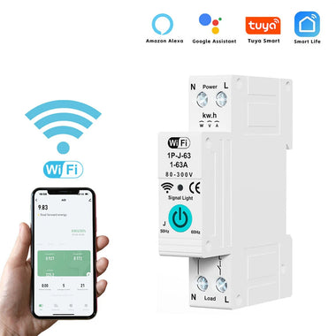 Smart WiFi Circuit Breaker with Remote Control Voice Activation Adjustable Over Current Protection Energy Metering Easy Installation for Efficient Home Power Management