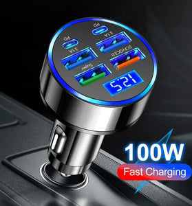 250W PD Car Charger QC3.0 Fast Charge with Digital Display Plug Car Charger Socket Flash Charge Digital Display Car Charger