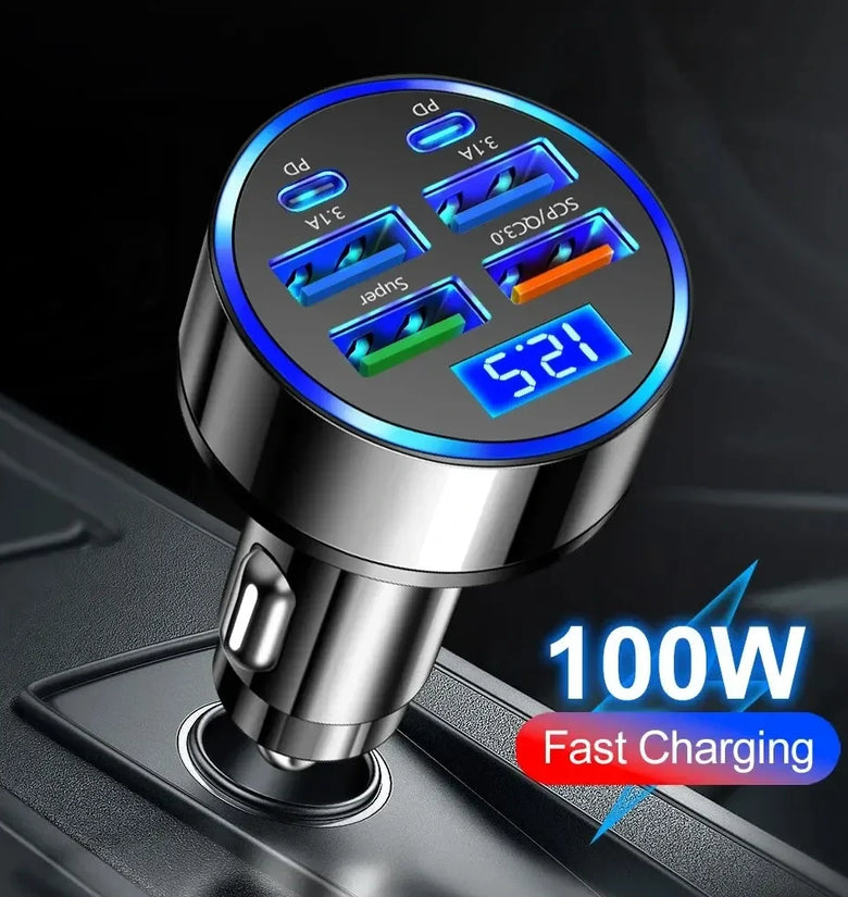 250W PD Car Charger QC3.0 Fast Charge with Digital Display Plug Car Charger Socket Flash Charge Digital Display Car Charger