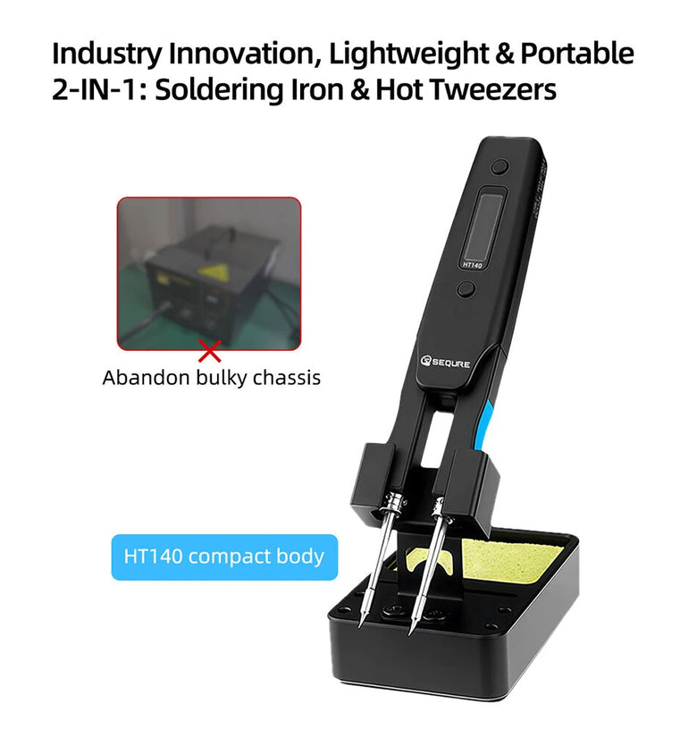 SEQURE HT140 2-IN-1 Hot Tweezers & Soldering Iron Compatible with C210 Tip Portable Tweezers Soldering Station Support PD|QC|DC