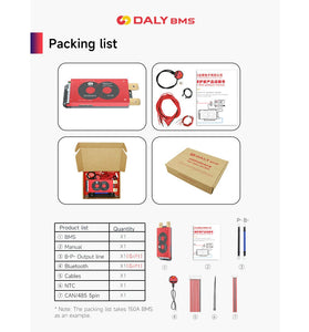 Daly BMS LiFePO4 Smart Board Iron Lithium Battery Protection Board with Balance+bluetooth+RS485+CAN M-type 4~24 Series with Parallel Module 3.65V
