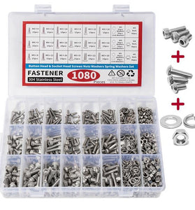 1080pcs Nuts And Bolts Assortment Kit M3 M4 M5 M6 Screw Set Button Head & Socket Head Metric Screws 304 Stainless Steel Nut & Bolt Assortment Sets