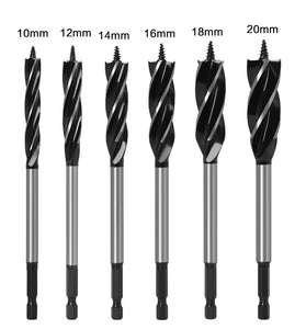 LAVIE 6PCS 6.35mm Shank Twist Bit Auger Drill Bits 4 Flutes Drilling Cut 10-20mm Cutting Diameter Carpenter Joiner Tool