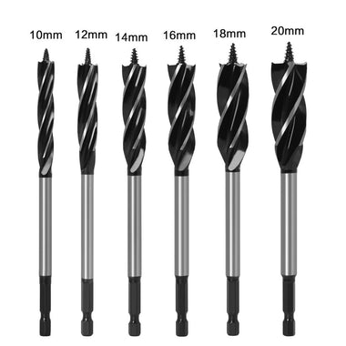 LAVIE 6PCS 6.35mm Shank Twist Bit Auger Drill Bits 4 Flutes Drilling Cut 10-20mm Cutting Diameter Carpenter Joiner Tool
