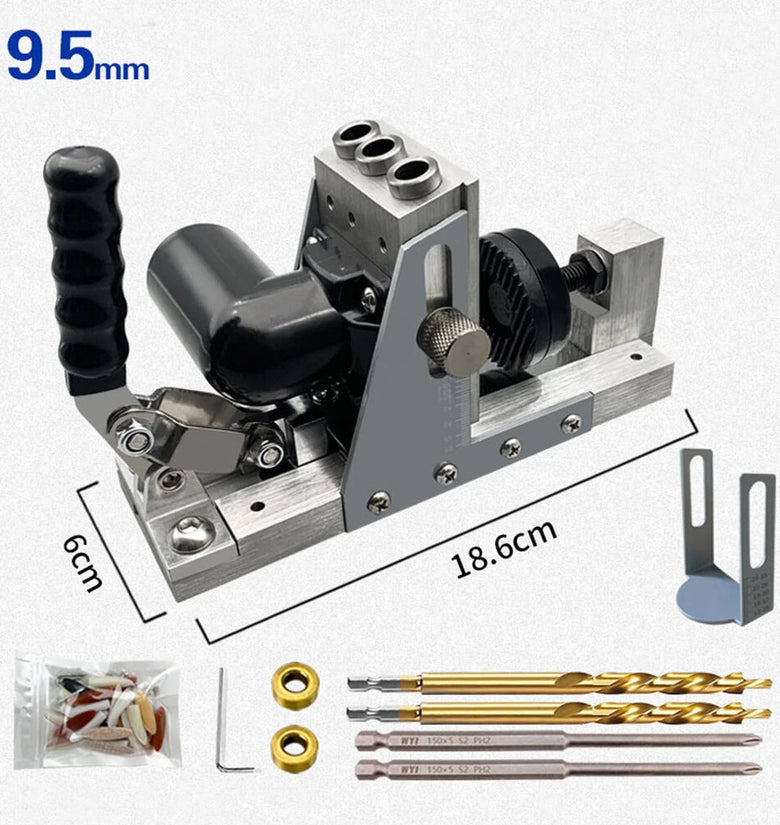 9.5mm 3/8 Inch Oblique Hole Locator With Dust Hose Drill Bits Pocket Hole Jig Kit Woodworking Drill Guide Set Hole Puncher DIY Tools