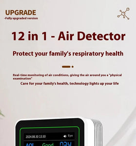 NEW 12 in 1 Air Quality Monitor Formaldehyde Space Contrast Function TVOC CO CO2 PM2.5 PM10 Temperature Humidity LCD Display Rechargeable Precision Sensor Real Time Detection Compact Design ZN-MT14