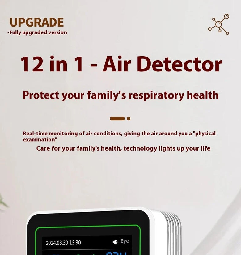 NEW 12 in 1 Air Quality Monitor Formaldehyde Space Contrast Function TVOC CO CO2 PM2.5 PM10 Temperature Humidity LCD Display Rechargeable Precision Sensor Real Time Detection Compact Design ZN-MT14
