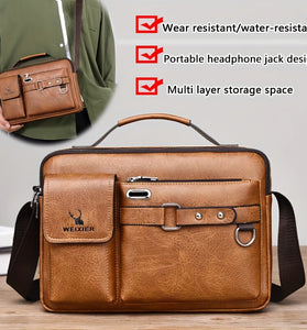 WEIXIER Men's PU Material Crossbody Bag Men's Business Briefcase Bag Portable Single Shoulder Bag Casual Bag Men's Bag Gift For Father/Anniversary