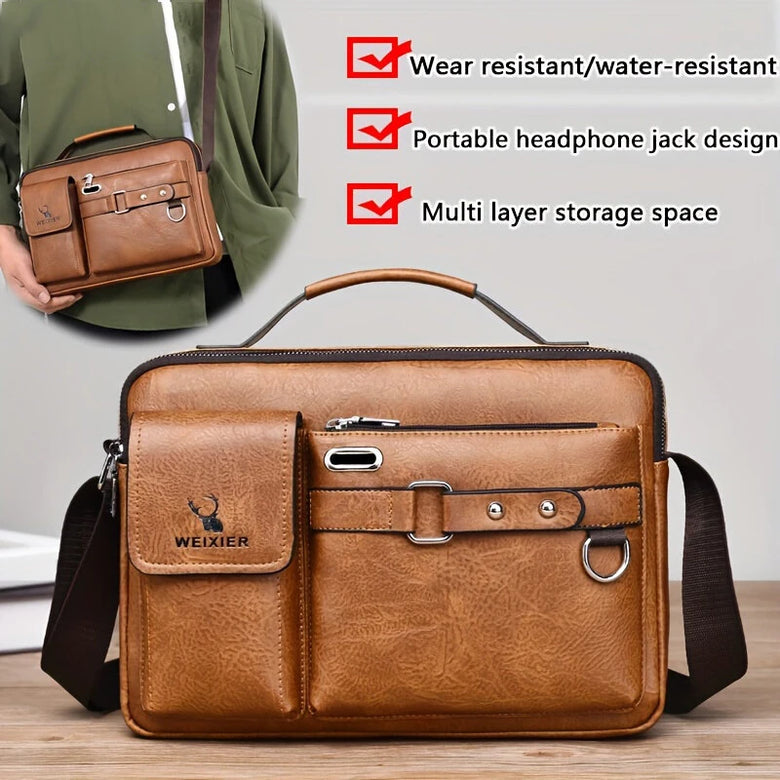 WEIXIER Men's PU Material Crossbody Bag Men's Business Briefcase Bag Portable Single Shoulder Bag Casual Bag Men's Bag Gift For Father/Anniversary