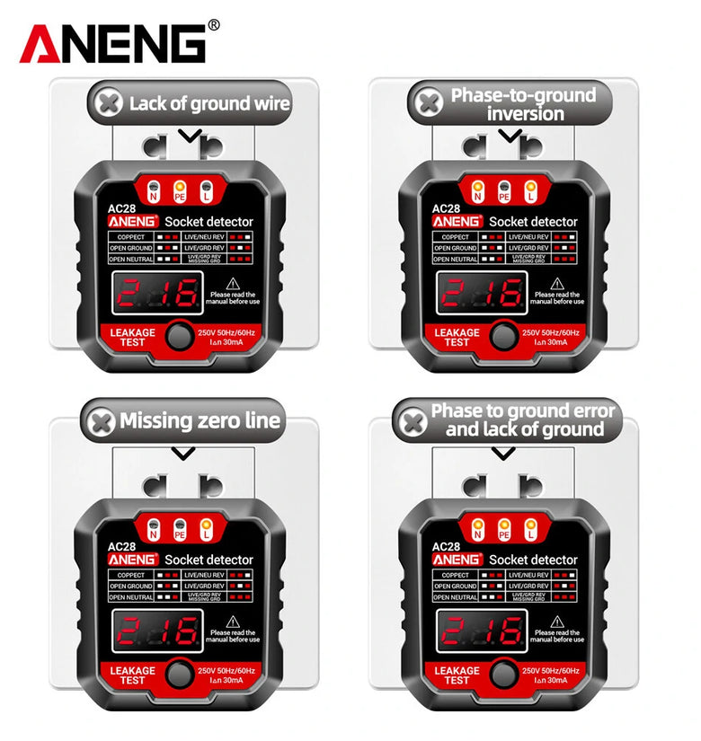 ANENG AC28 Digital Display Socket Tester UK US EU Plug Polarity Phase Pheck Detector Voltage Test Multi-function Electroscope