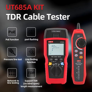 UNI-T UT685A KIT TDR Cable Tester RJ45 RJ11 Network Cable Tracker Wire Finder with 2.8 Inch LCD Digital Line Tracing 300m Length Test PoE Port Blinking Fault Locator and Wire Mapper Diagnostic Tool