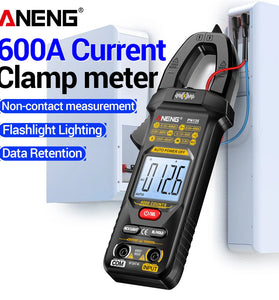 ANENG PN135 Clamp Meter Digital Multimeter 4000 Counts 600A 600V AC DC Voltage Current Tester Non Contact NCV Flashlight Backlight Auto Shut Off Data Hold Function 4000 Counts