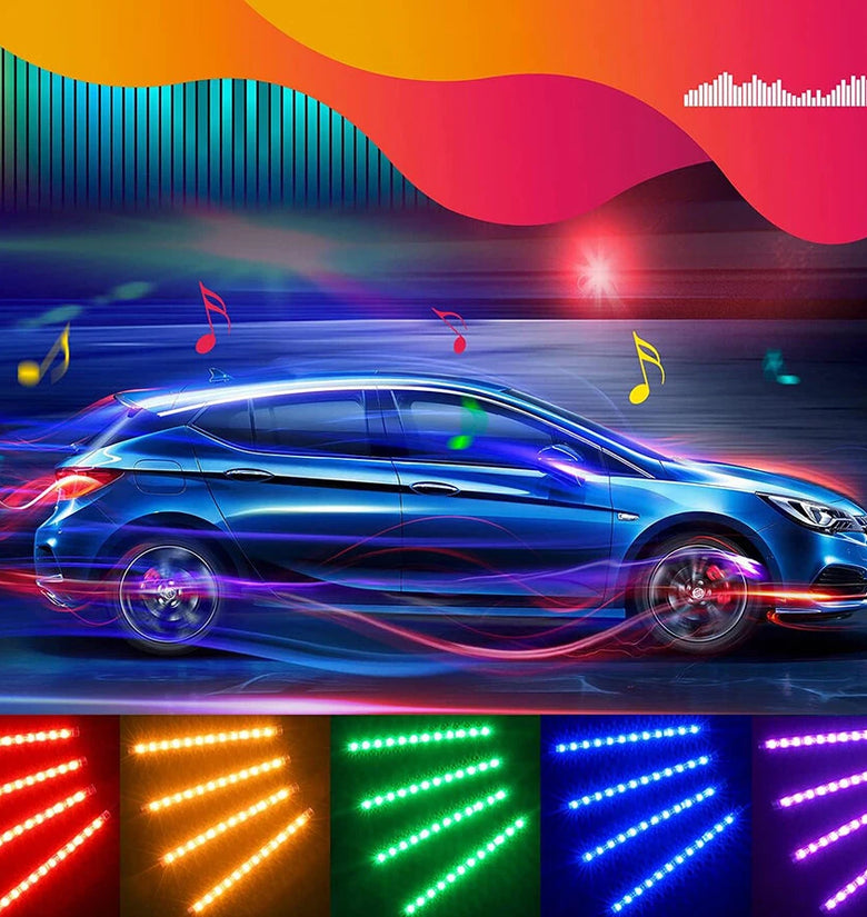 Car Atmosphere Lights Interior APP Control 12V 48 LEDs 1 To 4 Modified LED Colorful Atmosphere Lights Car Foot Interior Lights With Remote Control