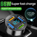 66W 4-Port USB PD Car Charger Adapter Dual 2.4A USB-A PD QC3.0 Fast Charging with Blue LED for iPhone 13 14 14 Pro Max for Huawei Mate50 for Samsung Galaxy S22 for Redmi K60 for OPPO Reno9