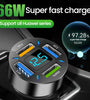 66W 4-Port USB PD Car Charger Adapter Dual 2.4A USB-A PD QC3.0 Fast Charging with Blue LED for iPhone 13 14 14 Pro Max for Huawei Mate50 for Samsung Galaxy S22 for Redmi K60 for OPPO Reno9