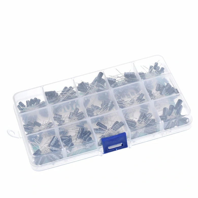 200PCS 15 Values 0.1UF-220UF In-line Electrolytic Capacitor Assortment Kit 10V 16V 25V 50V
