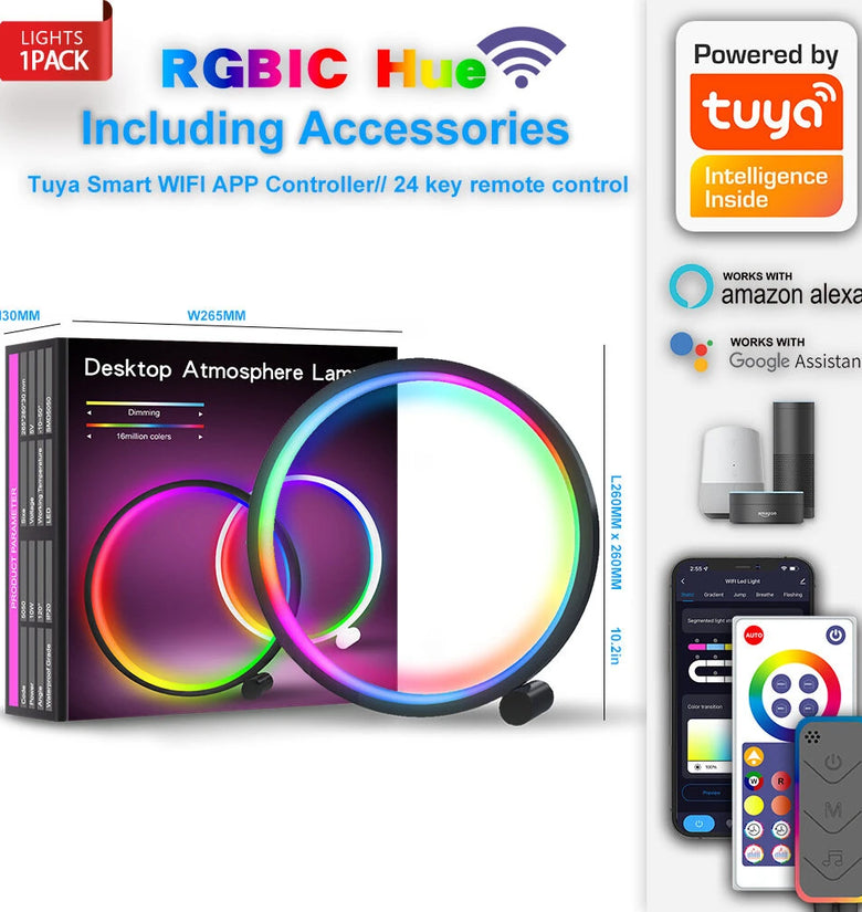 10-Inch 46LED Smart Wifi Creative Desk Lamp RGBIC Colorful Desktop Atmosphere Lamp Gaming Desk Atmosphere Lamp