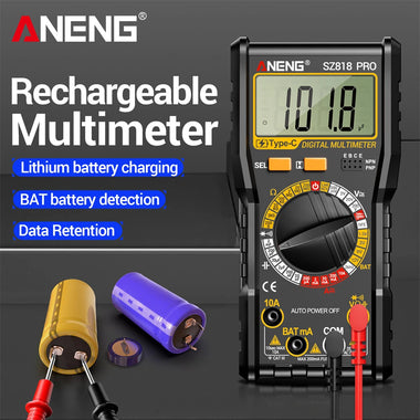ANENG SZ818 SZ818PRO Digital Multimeter True RMS 1000V Voltage 10A Current Measurement Rechargeable Type-C Battery Detection Accurate NCV Tester Electrical Multimeter for Home and Industrial Use