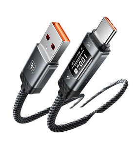 Toocki TX111A2 6A 100W USB-A to USB-C Cable with OLED Digital Display Fast Charging Data Transmission Tinned Copper Core Line 1M/2M Long for iPhone 17 17Pro 16 Pro Max 15 for Xiaomi 17pro for SAMSUNG Galaxy S25 Ultra for OPPO for VIVO