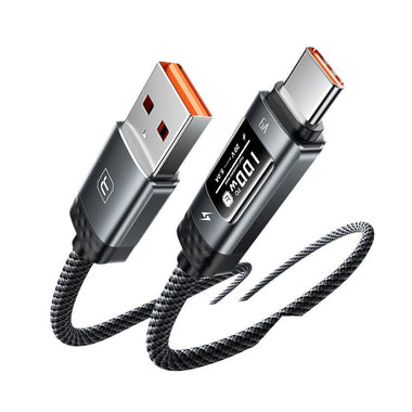 Toocki TX111A2 6A 100W USB-A to USB-C Cable with OLED Digital Display Fast Charging Data Transmission Tinned Copper Core Line 1M/2M Long for iPhone 17 17Pro 16 Pro Max 15 for Xiaomi 17pro for SAMSUNG Galaxy S25 Ultra for OPPO for VIVO