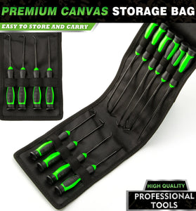 10pcs Chrome Vanadium Steel Seal Hook Driver Puller Set Ergonomic Glue-Coated Handle ASME Standard Premium Canvas Bag