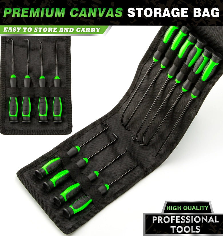 10pcs Chrome Vanadium Steel Seal Hook Driver Puller Set Ergonomic Glue-Coated Handle ASME Standard Premium Canvas Bag