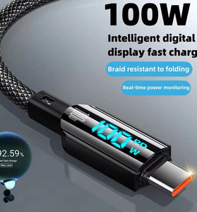 100W USB-A to Type-C Digital Display Cable Fast Charging Data Transmission Tinned Copper Core Line 1.2M Long for iPhone 15 15 Plus for Samsung Galaxy Z Fli6 for Huawei Nova Flip