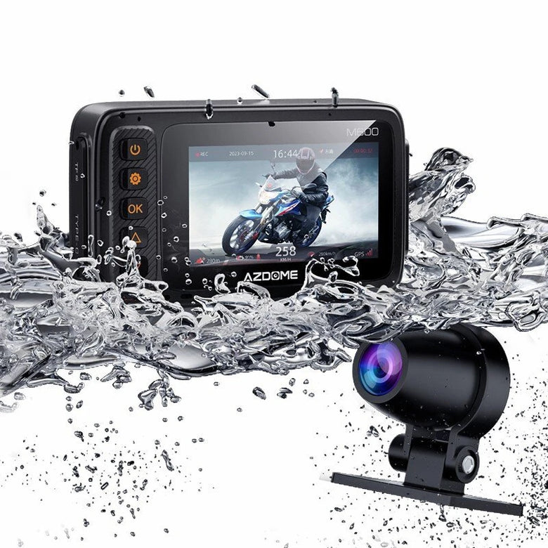 AZDOME Motorcycle Driving Recorder Front Rear Dual Lens DVR BSD Warning Function Waterproof Lens HD Wide Angle GPS Track M600