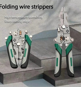 Foldable Wire Stripper Multifunctional Crimping Pliers Anti Slip Handle Metal Construction Precision Cutting Electrical Tool Adjustable Wire Diameter Scale Markings