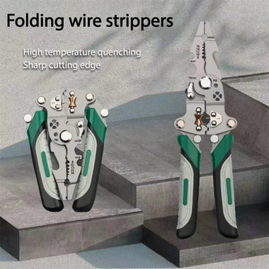 Foldable Wire Stripper Multifunctional Crimping Pliers Anti Slip Handle Metal Construction Precision Cutting Electrical Tool Adjustable Wire Diameter Scale Markings