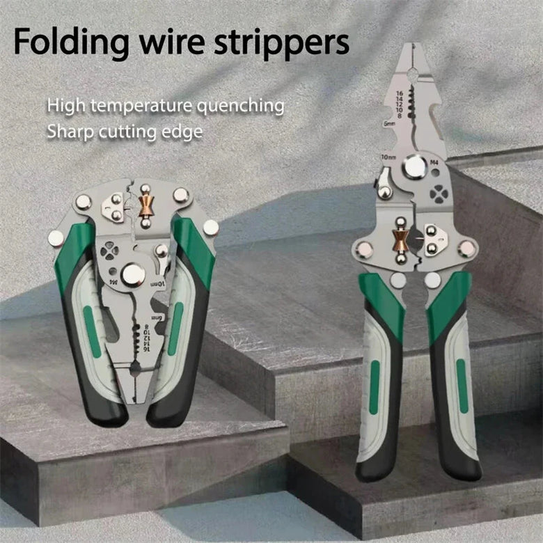 Foldable Wire Stripper Multifunctional Crimping Pliers Anti Slip Handle Metal Construction Precision Cutting Electrical Tool Adjustable Wire Diameter Scale Markings