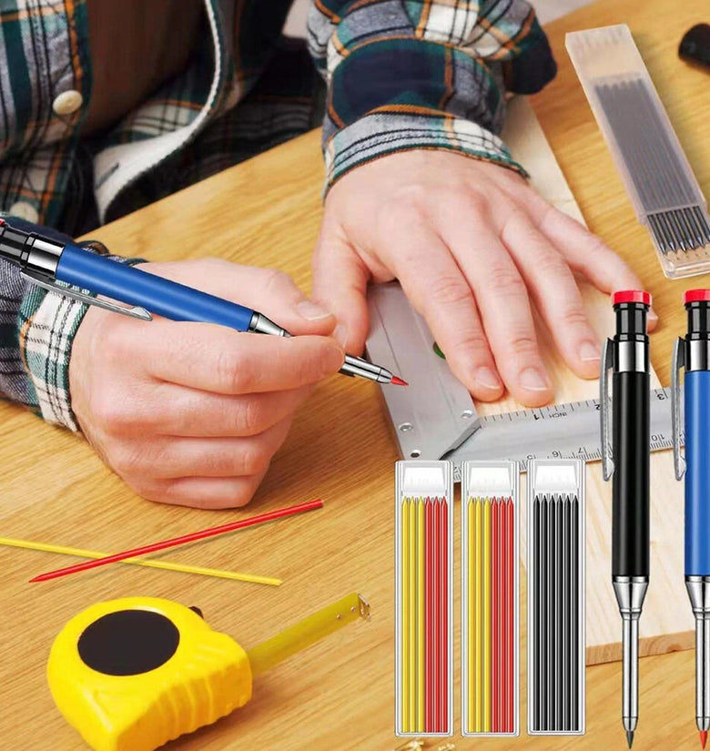Metal Solid Carpenter Pencil Set For Deep Hole Marker With Refill Leads Marking Tool Woodworking Deep Hole Mechanical Pencils