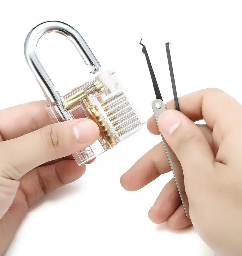 15Pcs Lock Picks Set Key Extractor Tool Unlocking Practice with Transparent Practice Padlock