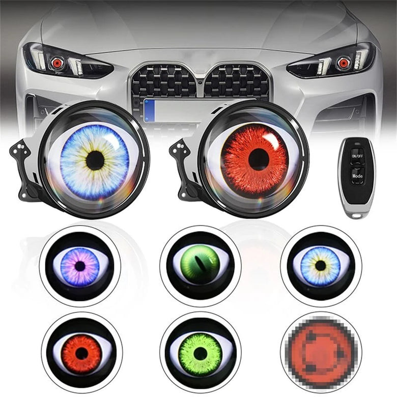 LED Headlight with Dual Dynamic Devil Eye Design Multiple Modes for Cars Motorcycles Universal