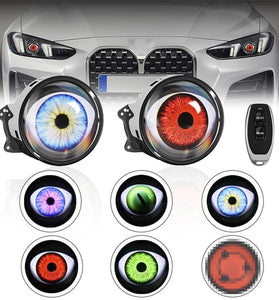 LED Headlight with Dual Dynamic Devil Eye Design Multiple Modes for Cars Motorcycles Universal