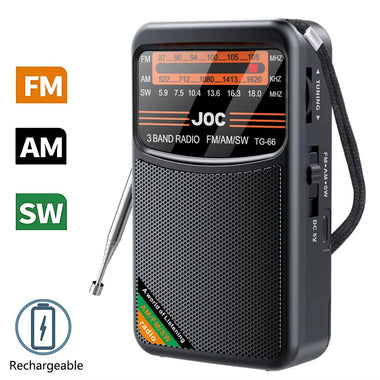 TG-66 Portable Radio AM FM SW Pocket Radio with Rechargeable Battery Good Reception Supports Wired Earphone Mini FM Receiver Radios