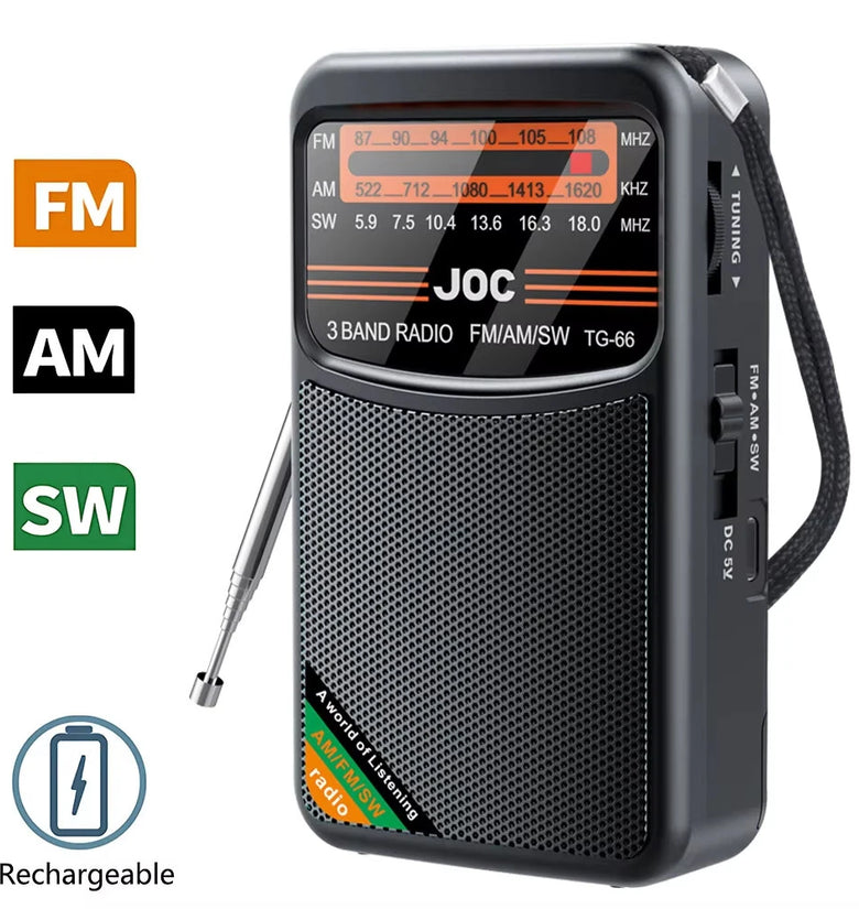 TG-66 Portable Radio AM FM SW Pocket Radio with Rechargeable Battery Good Reception Supports Wired Earphone Mini FM Receiver Radios