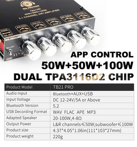 ZK-TB21 PRO 2.1 Channel 5.2 Stereo bluetooth Amplifier Board 50W+50W+100W TPA3116D2 Chip AUX Amplifier