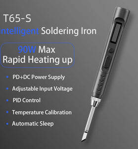 T65-S 90W Fast Heating Smart Soldering Iron, High Compatibility, Type-C/Dc 5521 Port, Pd2.0+qc3.0 Fast Charging, Easy to Read Tft Color Screen, Automatic Sleep Function