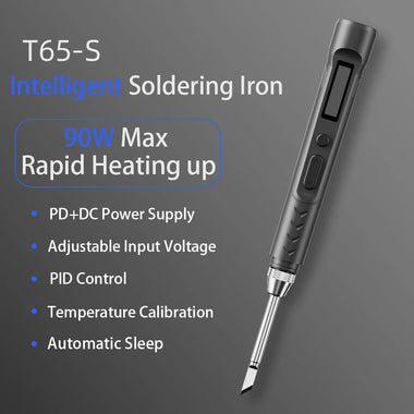 T65-S 90W Fast Heating Smart Soldering Iron, High Compatibility, Type-C/Dc 5521 Port, Pd2.0+qc3.0 Fast Charging, Easy to Read Tft Color Screen, Automatic Sleep Function