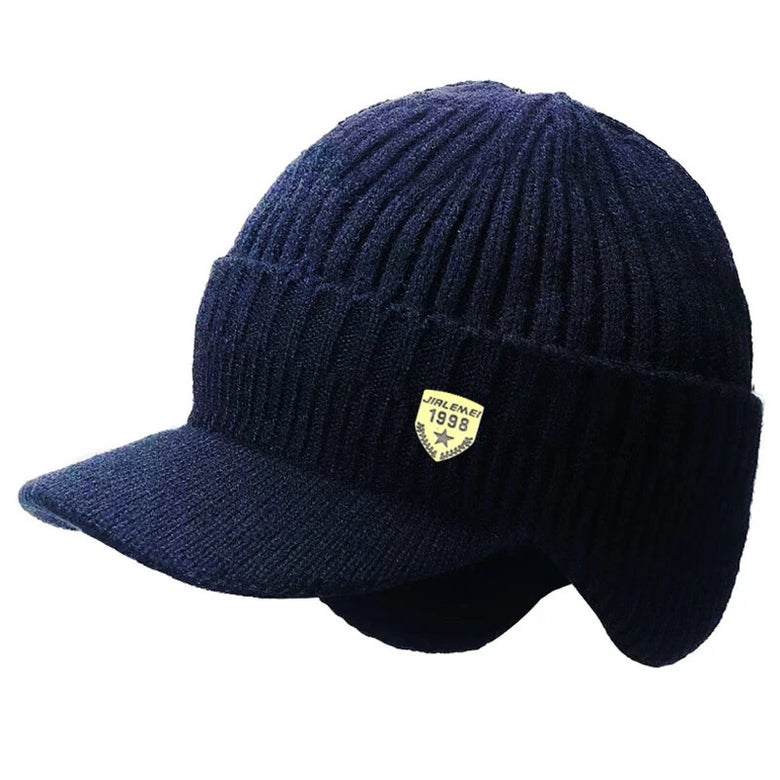 Collrown Men Winter Knitted Hat Outdoor Cycling Ear Protection Warmth Peaked Cap Riding Thick Earmuffs Beanie Hats