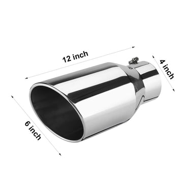 Universal 4 Inch Inlet 6 Inch Outlet Exhaust Tip 12 Inch Length Tailpipe Anti-Corrosive High Temperature Resistant Angle Cut Design Car Truck Accessories