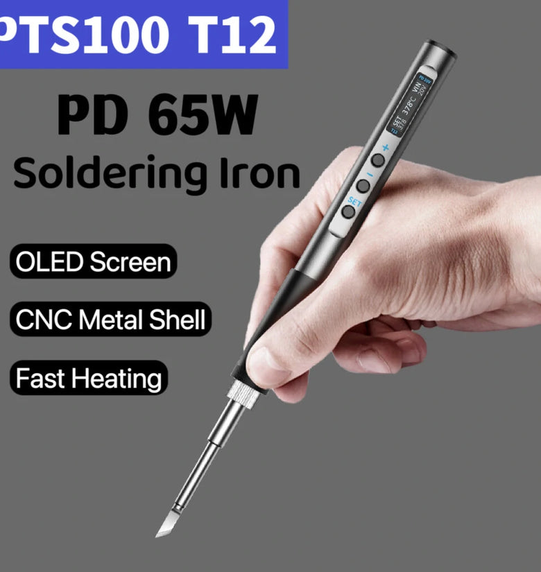 PTS100 T12 PD 5-20V 65W Portable Electric Soldering Iron CNC Metal Body Temperature Adjustable Solder Welding Station