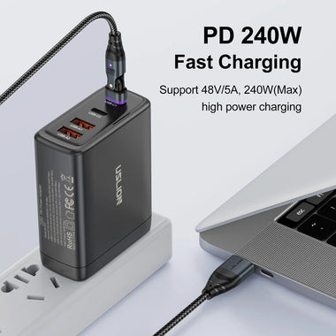 USLION US0204 5A 240W USB/Type-C to iP/Micro/Type-C Magnetic Data Cable PD3.1/3.0/2.0 Fast Charging Data Transmission Copper Core Line 1M/1.8M Long for iPhone 15 14 13 Pro for Samsung Galaxy Z Flip6 for Huawei Nova Pro for Macbook Pro