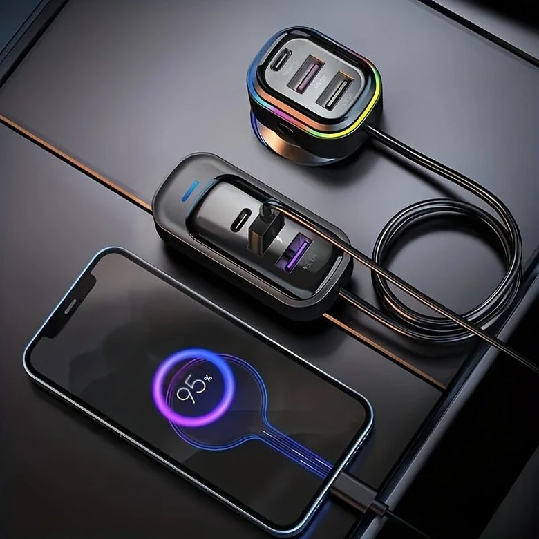 Car USB Charger Multi-Function 66W Super Fast Charging Car Rear Multi-Hole Wired Mobile Phone Charger Fast 6-port Car Charger