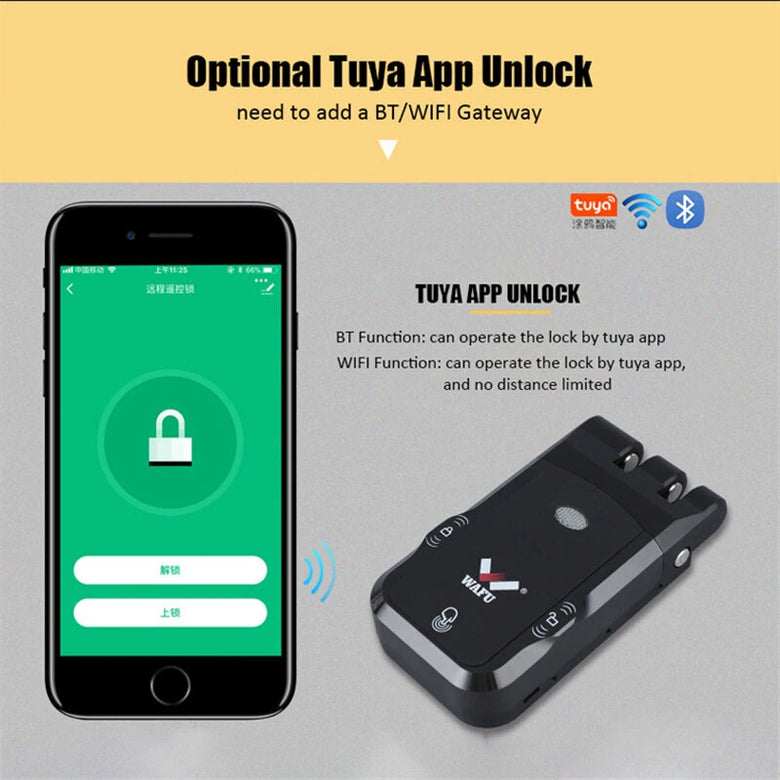WAFU 026 Home Invisible Remote Control Security Door Lock Graffiti Smart Electronic Lock No Hole Design Dual System Dual Motor